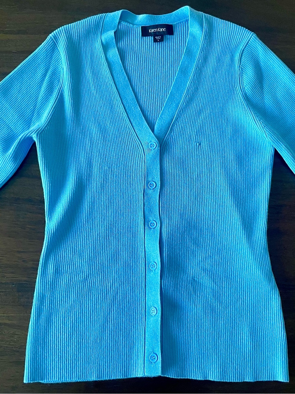 Karen Kane Blue Ribbed Button-Front Cardigan